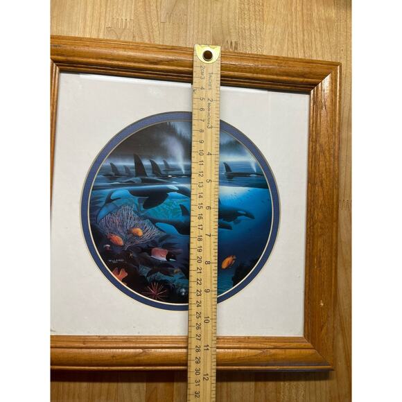 Wyland Print Orca Journey 1990 12x12 Wood Frame Stunning Y2K - Picture 7 of 7